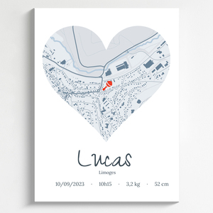 Carte de naissance personnalisée en cœur - Cadeau unique pour bébé