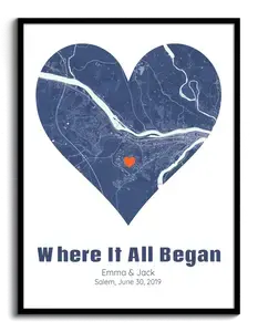 Personalized Heart Map: Where Your Love Story Began!