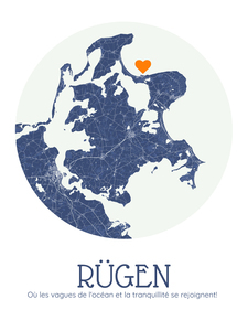 Carte personnalisée Rügen - Affiche ronde à message pour amoureux de voyages