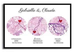 Carte de ville personnalisée rose: "Amour, Fiançailles, Mariage"