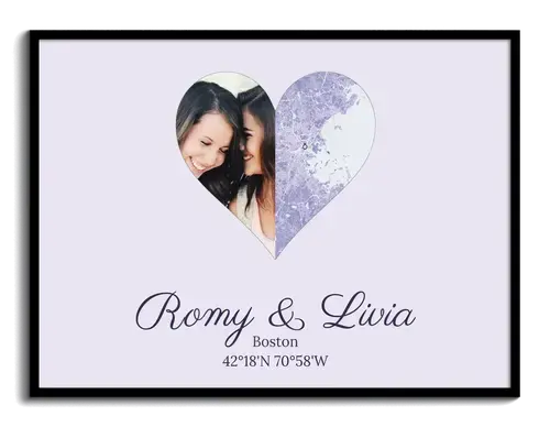 Split Heart Photo Collage with City Map