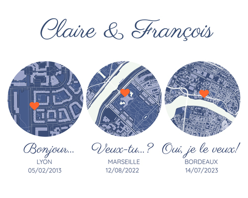Carte de mariage personnalisée - 3 lieux de souvenir magiques